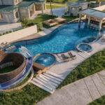 Render novog bazena House California danju - bar u vodi, đakuziji i tobogan